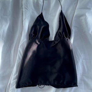 Enduring kairos black silk satin top